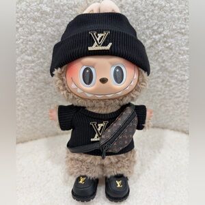 Black outfit set with bag for Labubu 17cm